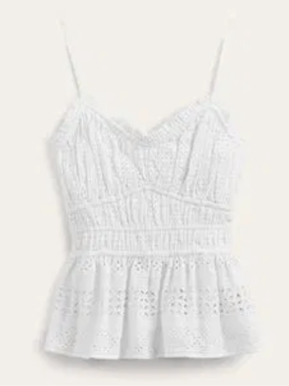 Boden White Eyelet Cotton Peplum Cami Top Womens 12 Embroidered Lined Boho - Picture 2 of 10